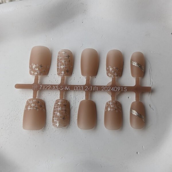SH-NL-019 Mocha Nude Silver Glitter Starry French Press-On Nails