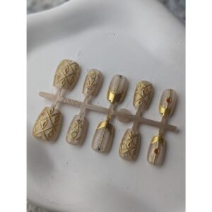 SHY-NAIL-007 Beige Gold Geometric Short Press On Nails