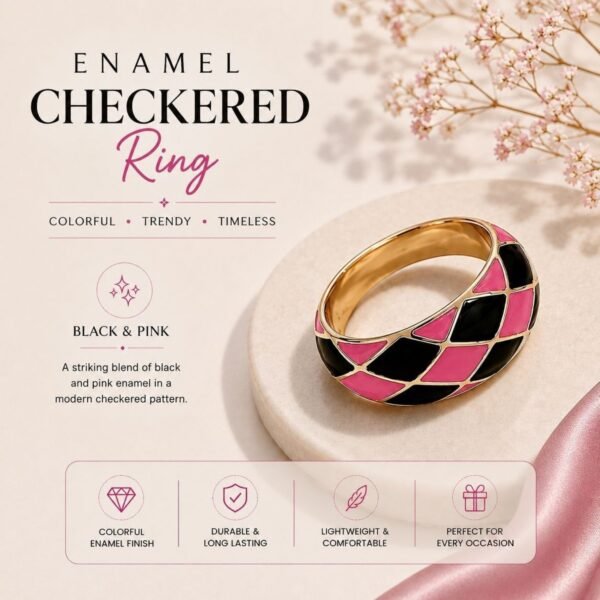 Enamel Checkered Ring