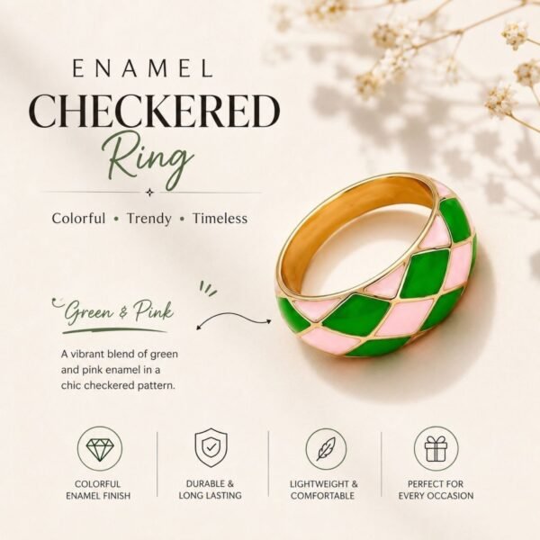 Enamel Checkered Ring