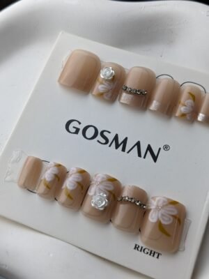 gosman-12-pieces-nude-floral-rose-3d-press-on-nails-01 GOSMAN 12 Pieces Nude Floral Rose 3D Press-On Nails