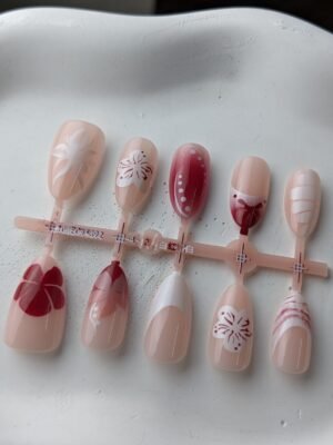 red-hibiscus-floral-press-on-nails-01 Red Hibiscus Floral Press-On Nails