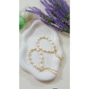 Oval Pearl and Gold Accent Adjustable Bracelet