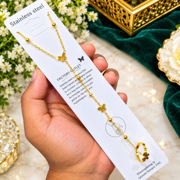 Gold Stainless Steel Butterfly Hand Chain