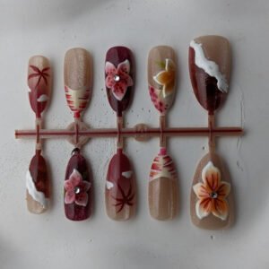 shehyaara-3d-nail-02-01 Mocha Blossom 3D Floral Press-On Nails - 10 Pieces