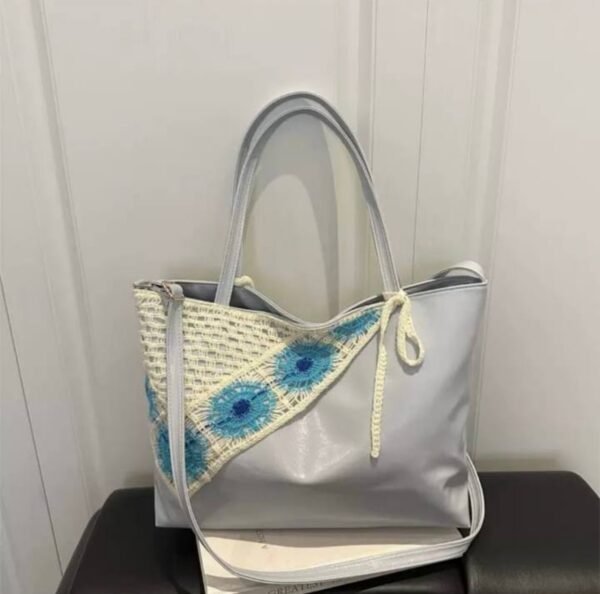 shy-floral-retro-tote-04-blue New Floral Retro PU Leather Tote Bag – Crochet Flower Detail