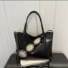 shy-floral-retro-tote-10-black New Floral Retro PU Leather Tote Bag – Crochet Flower Detail