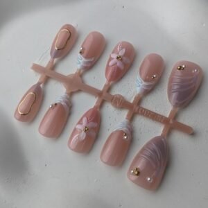 shy-nails-batch-10 Blush Nude Rose Gold Floral Press-On Nails
