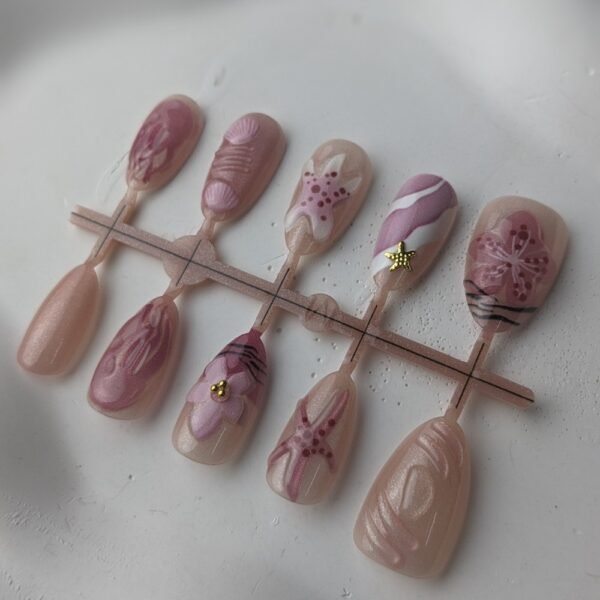 shy-nails-batch-11 Dusty Pink Floral Shimmer Press-On Nails