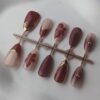 Burgundy Pink Swirl Floral Press-On Nails