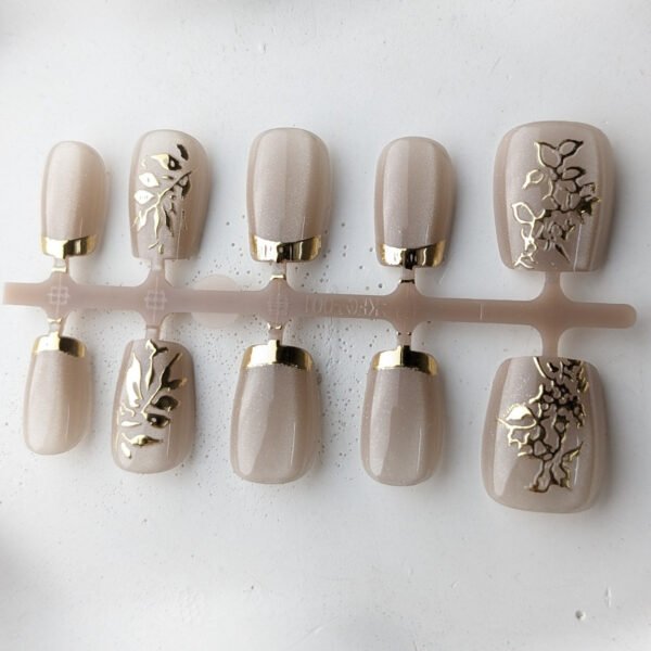 Champagne Gold Botanical 3D Press-On Nails