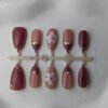 Burgundy Rose Gold Floral Pearl 3D Press-On Nails