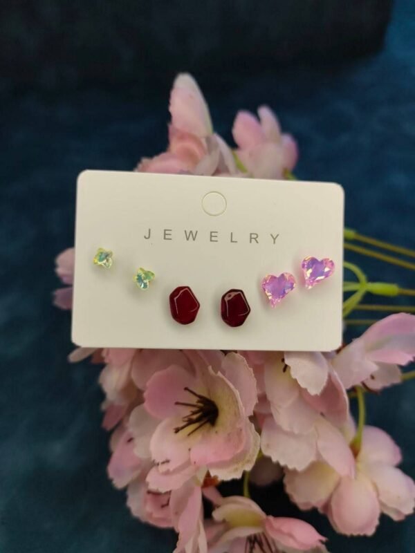 stud-earrings-heart-ruby Heart & Ruby 3-Pair Stud Earrings Set