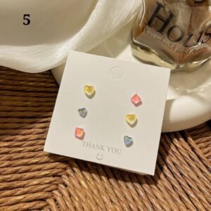 Pastel Heart & Square 3-Pair Stud Earrings Set